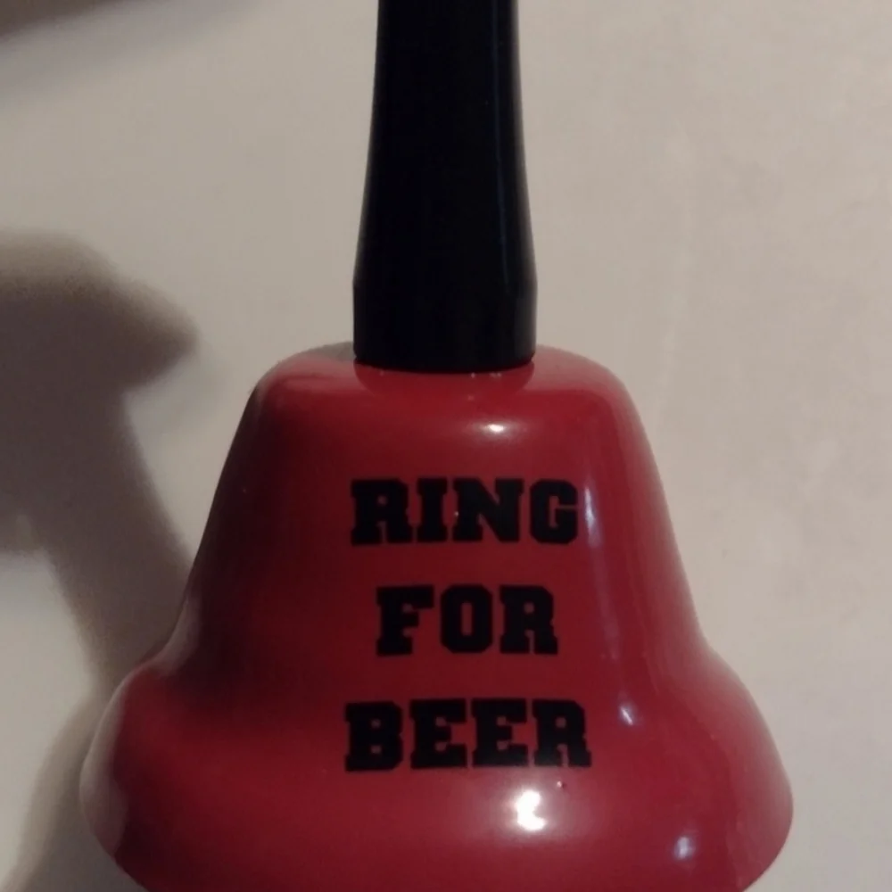 X1) Red “Ring for Beer” Party Bell | Black Handle | Bar & Party Decor